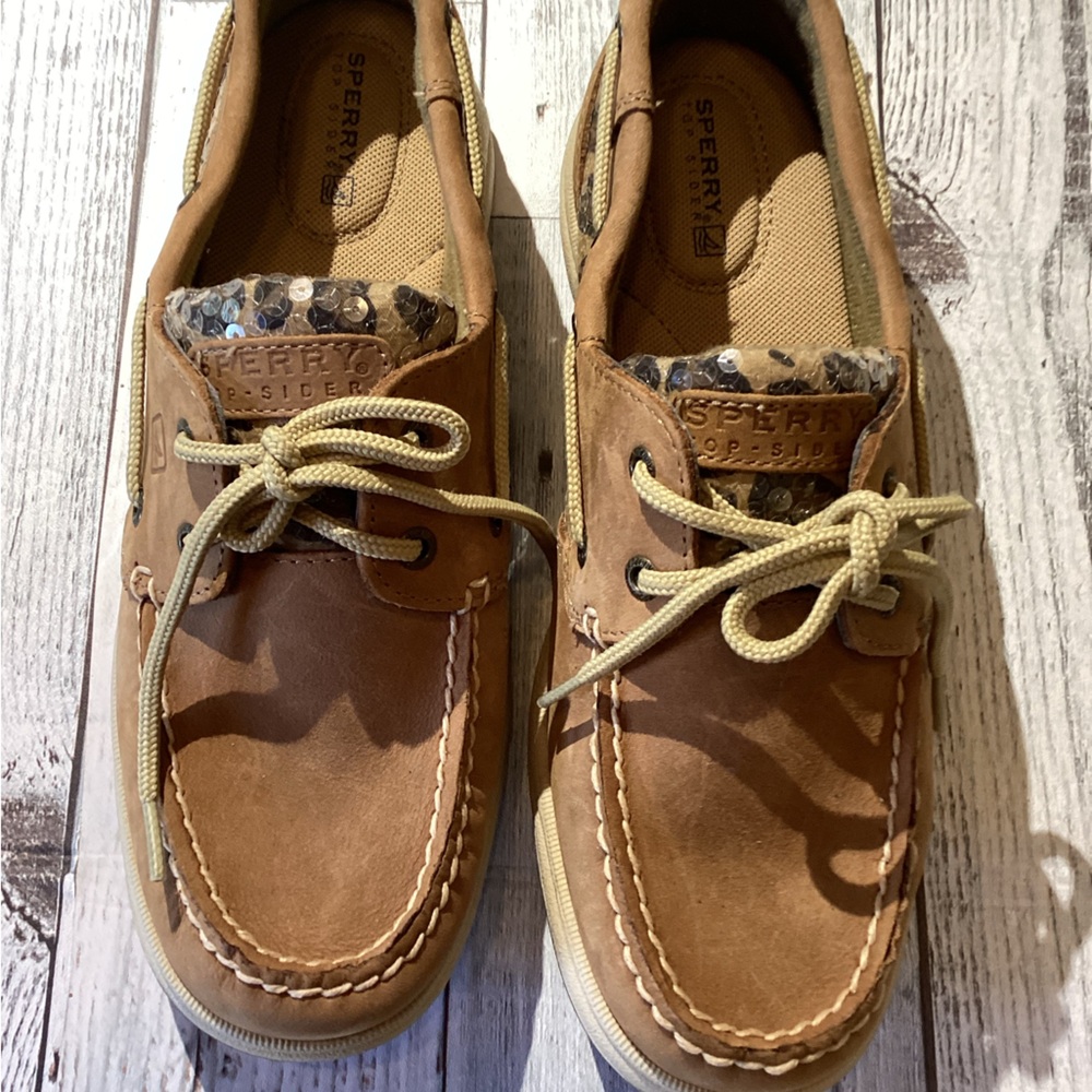Sperry Tan Boat Shoes Moccasin-Style with Rawhide Laces
